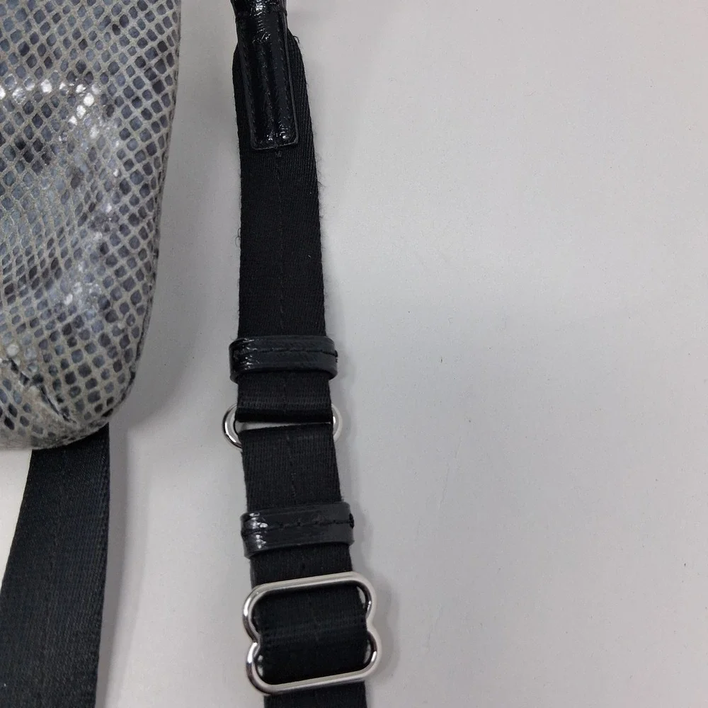 Coach Snakeskin Print Crossbody Bag Grey Black North South Messenger Zip Pocket